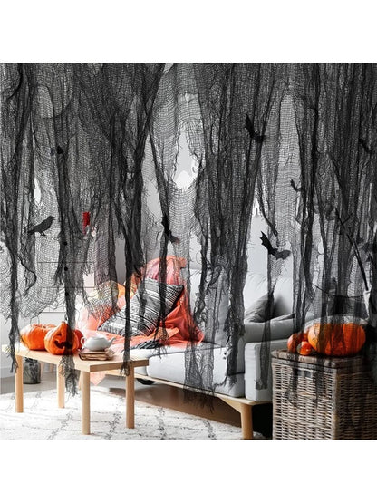 76X183 Cm Black Halloween Gauze Creepy Cloth Black Netting Spider Web Decor Halloween Horror House Party Decoration