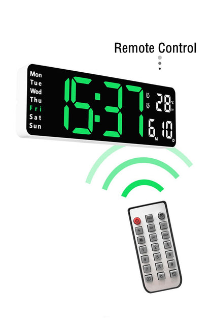 Large Digital Wall Clock Temp Date Week Display Remote Control Power Off Memory Table Clock Wall-mounted Dual Alarms LED Clocks