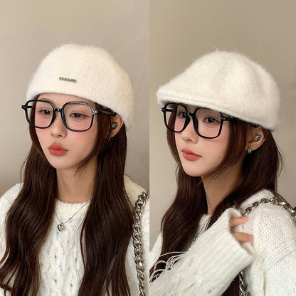 Autumn British Style Beret Hat Lady Vintage Flat Cap Winter Keep Warm Knitted Hat All-match Peaked Cap Forward Hat Wholesale