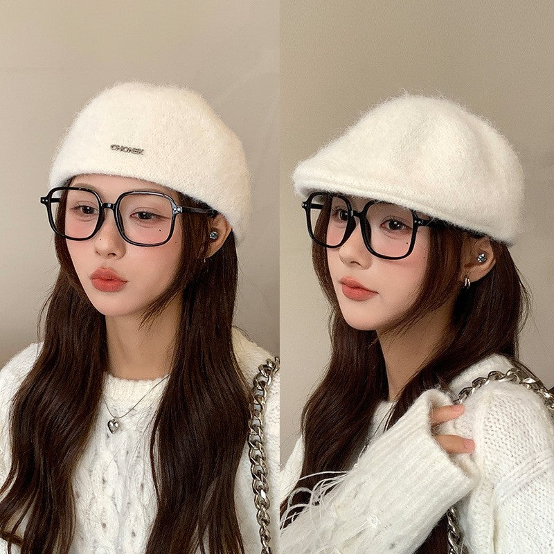 Autumn British Style Beret Hat Lady Vintage Flat Cap Winter Keep Warm Knitted Hat All-match Peaked Cap Forward Hat Wholesale