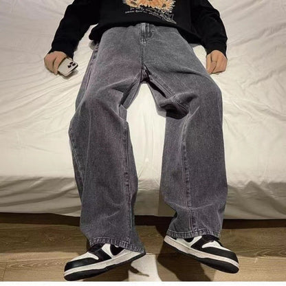 Dragging Streetwear Loose Jeans Men Korean Style Fashion Loose Straight Wide Leg Pant Men's Brand Clothing Black Light Blue Grey