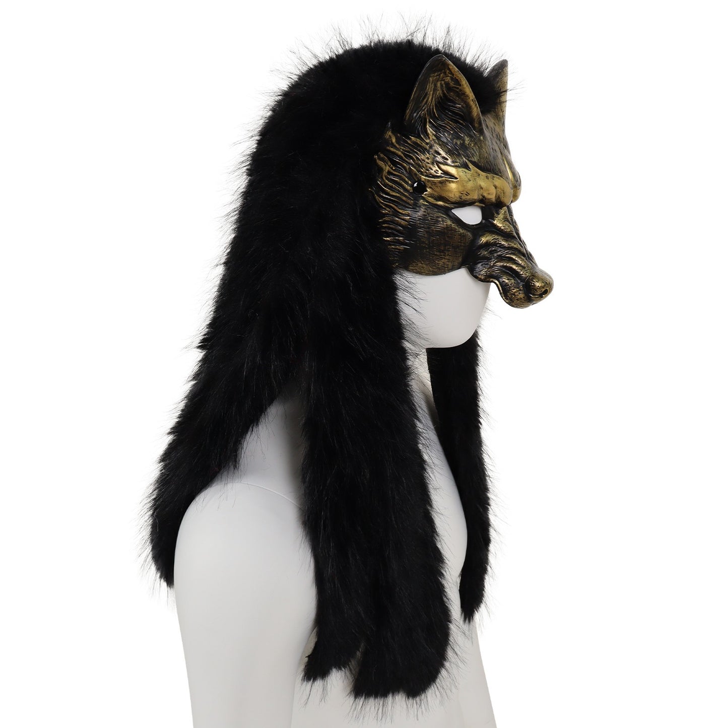 Viking Wolf Mask Faux Fur Headdress Werewolf Barbarian for Halloween Cosplay Costume Accessories