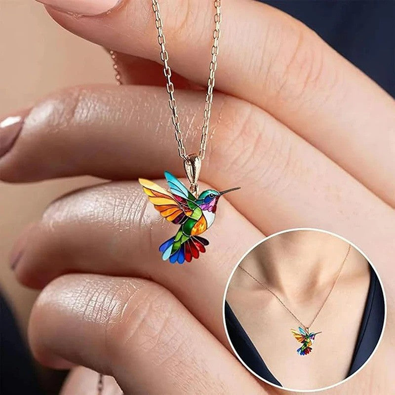 Colar de Acrílico Beija-flor Colorido Formato de Pássaro para Mulheres Meninas Pingentes de Pescoço Joias de Primavera Verão 2025 Presentes de Festa