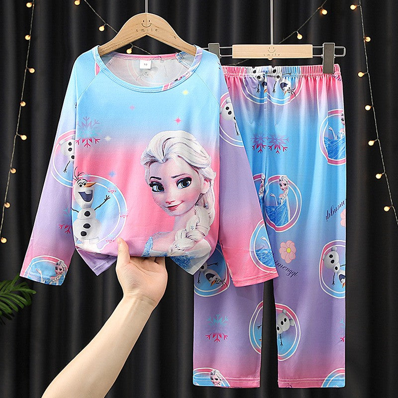 Children's Pajamas Spring and Autumn Long Sleeve Girls Thin Cartoon Sets Clothes Boy Sleepwear Robe Clothing Mother Kids