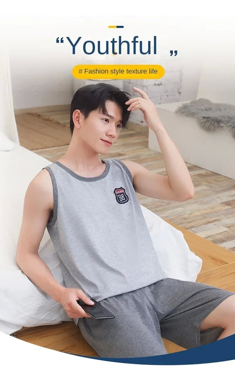 Summer Men Pajamas Summer Short-Sleeved Shorts Nightwear Homewear Cool Feeling Sports Leisure Thin Section Loose Suit Sleepwear