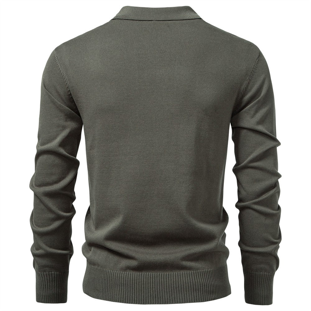 AIOPESON Premium Solid Color Polo Men Slim Fit Zip Long Sleeve Luxury Textured Fabric Business Casual Mens Sweatshirt