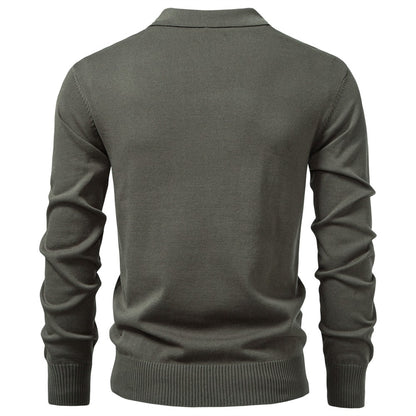 AIOPESON Premium Solid Color Polo Men Slim Fit Zip Long Sleeve Luxury Textured Fabric Business Casual Mens Sweatshirt
