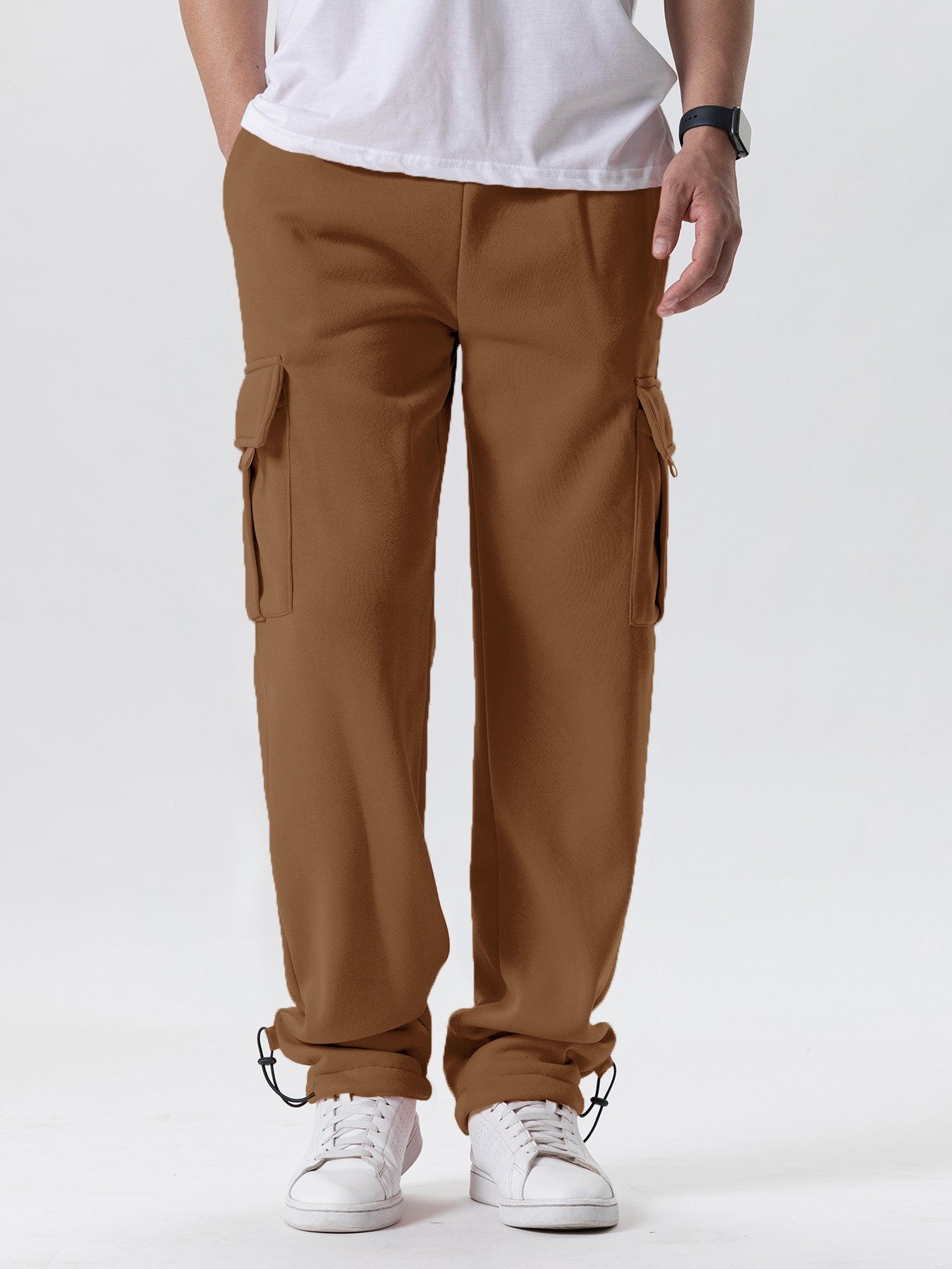 Calça Moletom Masculina Reta, Jogger para Esportes e Moda Urbana, Larga, Grande, com Cordão, Calça Longa Masculina com Múltiplos Bolsos