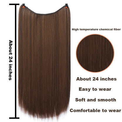 Extensão de cabelo com fio invisível (40cm 50cm 60cm) cabelo liso cabelo encaracolado uso diário adequado para todas as mulheres