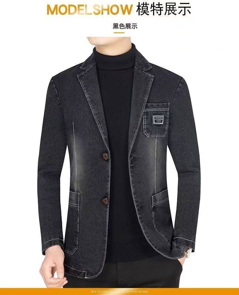 New 2025 Men's Spring Autumn Denim Suit Jacket Suit Collar Jeans Jacket High-end Coat Trend Single West Men Casual  Men Clothing