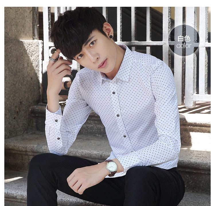 2026 Spring Men's Long-sleeved Shirt, Single-breasted Lapel Cotton Shirts, Blue