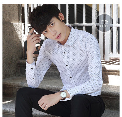 2026 Spring Men's Long-sleeved Shirt, Single-breasted Lapel Cotton Shirts, Blue