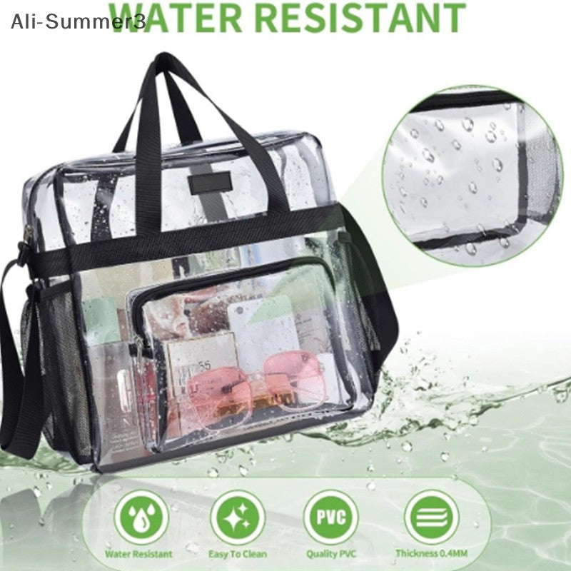 Large Capacity PVC Transparent Bag Portable Washing Bag Clear Tote Multi Pocket Handbag