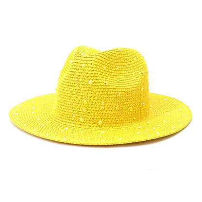 Hand made Diamond Straw Hat For Women's Summer Wide side Jazz Dress Cap Holiday Sun Protection Beach Hats