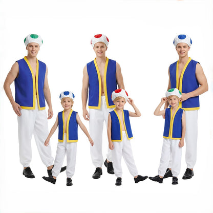 Kinopio-Sombrero de Cosplay de Toad para adultos, traje de juego Bros 2, Roleplay, fantasía, trajes, chaleco, pantalones, fiesta