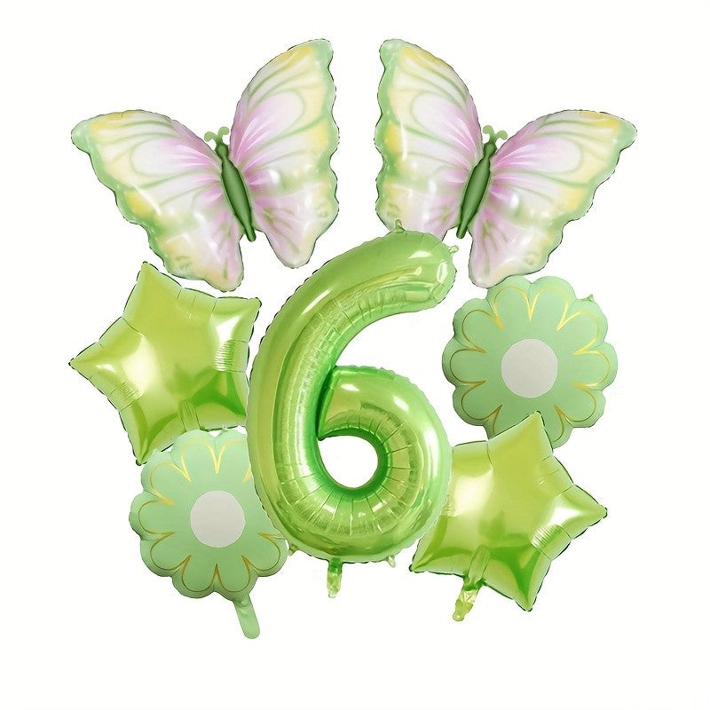 7 Green Butterfly Balloon Luminous Latex with Star Floral Decor Princess Birthday Anniversary Home Party Garland Decor Supplies