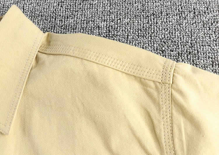Simple cargo pocket design summer vintage short-sleeved shirt for men washed twill cotton fabric casual shirt