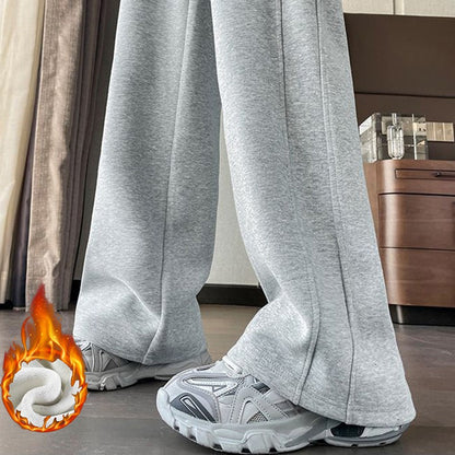 Winter Female Chic High Waist Straight Leg Thermal Pants Women Plush Casual Baggy Trousers Girls Snow Warm Fleece Pants