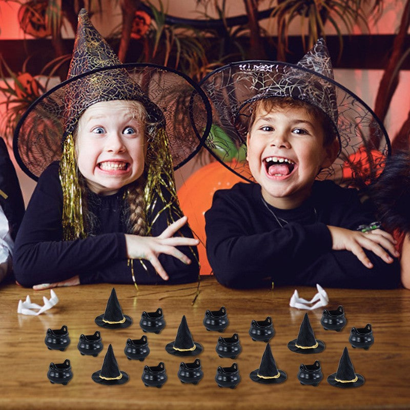 10pcs Halloween Witch Hat Decorations Miniature Hats Cauldron Pots Kettle Ornament Halloween Party Home Decoration DIY Crafts