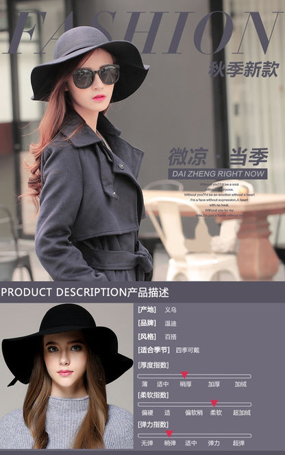 Fashion Winter Fedora Hats for Women Hat Vintage Bowler Jazz Top Cap Felt Wide Brim Floppy Sun Beach Cashmere Church Caps