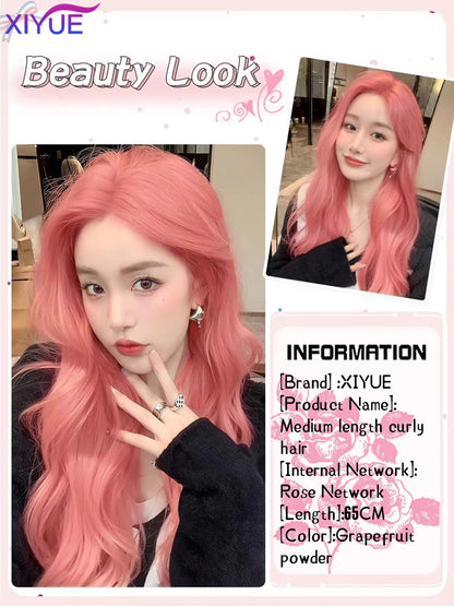 XIYUE orange pink wig Long Wavy Synthetic Wigs Middle Part Natural Wave Wig Heat Resistant Cosplay Party Daily Hair Wig for
