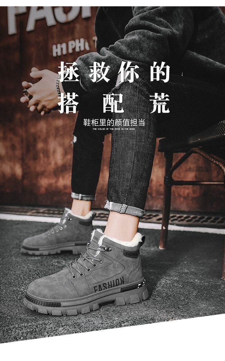 Men Snow Boots  Winter Anti Slip Plush Indoor Warm Cold Proof Snow Boots High Top Platform Lace Up Outdoor Sport Work Boots