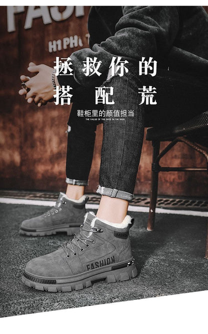 Men Snow Boots  Winter Anti Slip Plush Indoor Warm Cold Proof Snow Boots High Top Platform Lace Up Outdoor Sport Work Boots