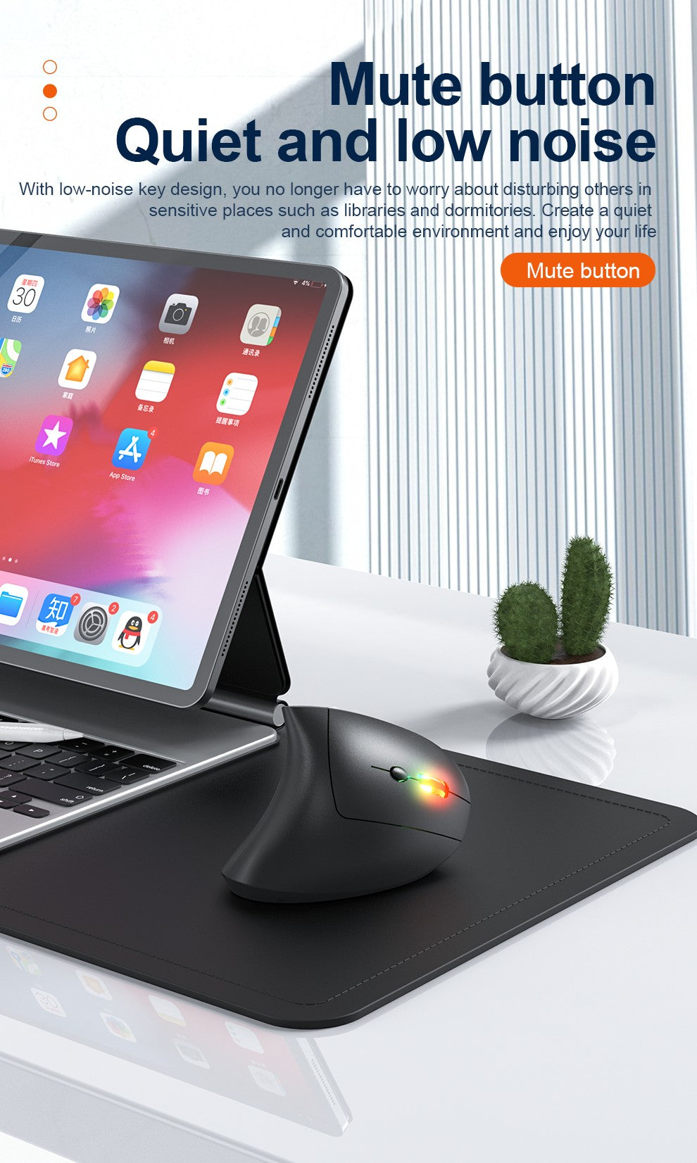2.4GHz Bluetooth Wireless Mouse Rechargeable Vertical Mice Ergonomic 3Adjustable 1600DPI 6Buttons for Laptop PC Computer Desktop