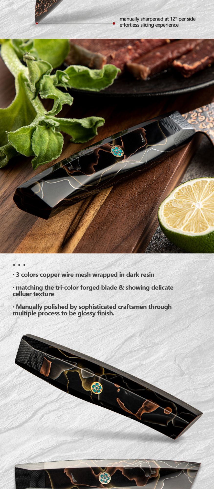 Conjunto de facas de aço Damasco japonês 37 camadas com cobre VG10, facas de cozinha, chef, bife, multiuso, frutas, para descascar, com cabo de resina de malha