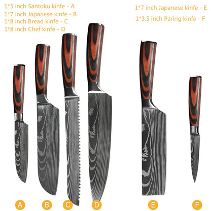 Conjunto de Facas de Chef 1-10 Peças Facas de Cozinha Padrão Damasco a Laser Faca Japonesa Santoku Afiada Cutelo Faca Utilitária para Fatiar