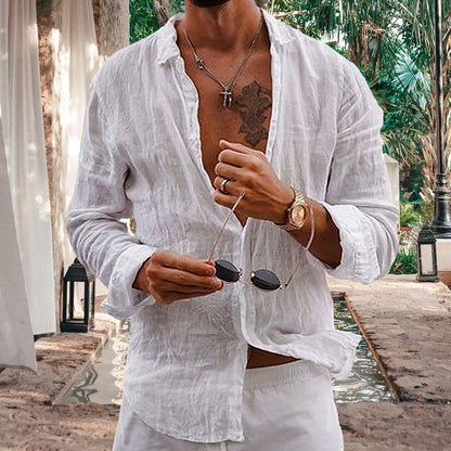 New Men's Spring Summer Shirt Cotton Comfortable Casual Lapel Cardigan Striped Single Breasted Long Sleeve Tops