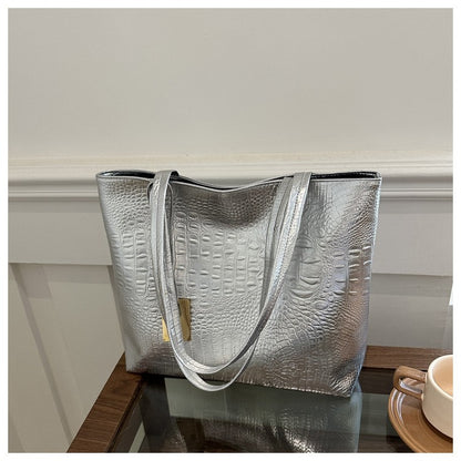 Fashion Casual Women Shoulder Bags Silver Gold Black Crocodile Handbag PU Leather Female Big Tote Bag Ladies Hand Bags Sac