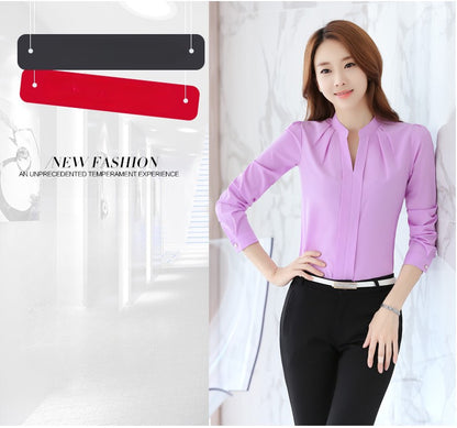 Chiffon Blouse Women Korean Fashion Women Clothing White Shirt  Long Sleeve Blouses V-neck Womens Tops Basic Shirts and Blouses