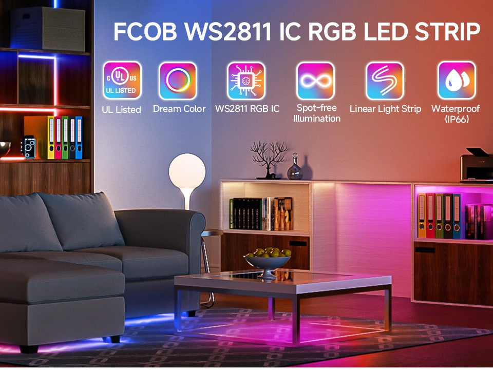 FCOB LED Light Strip Pixel Addressable 630 720 LEDs RGB Dream Full Color 12mm DC12V 24V WS2811 High Density Flexible COB Light