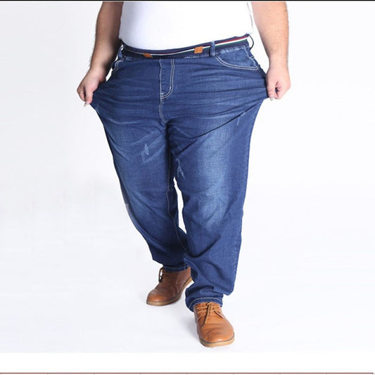 Autumn plus size casual jeans fashion men's pocket elastic waist straight plus size high elastic jeans.