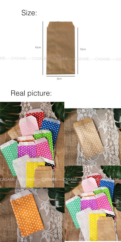 10/25/50 Pcs Small Sack Pouch Mini Dot Kraft Paper Bags Wedding Party Invitation Greeting Cards Paper Gift Bag Birthday