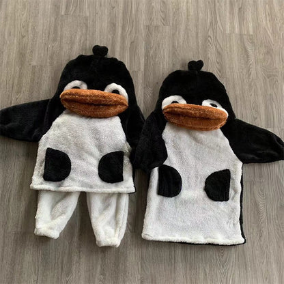 2025 Winter Infants Toddlers Pajamas Set Penguin Style Children's Warm Thicken Flannel Sleepwear Soft Loose 2 Pcs Suit Plush Pjs