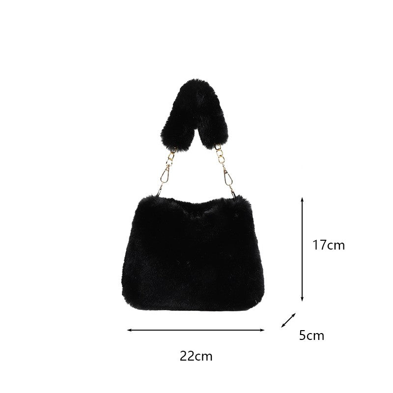 Fashionable Pearl Rabbit Fur Velvet Handbag Women's Crossbody Bag Chain Design Autumn Winter Small Versatile Bag Elegant