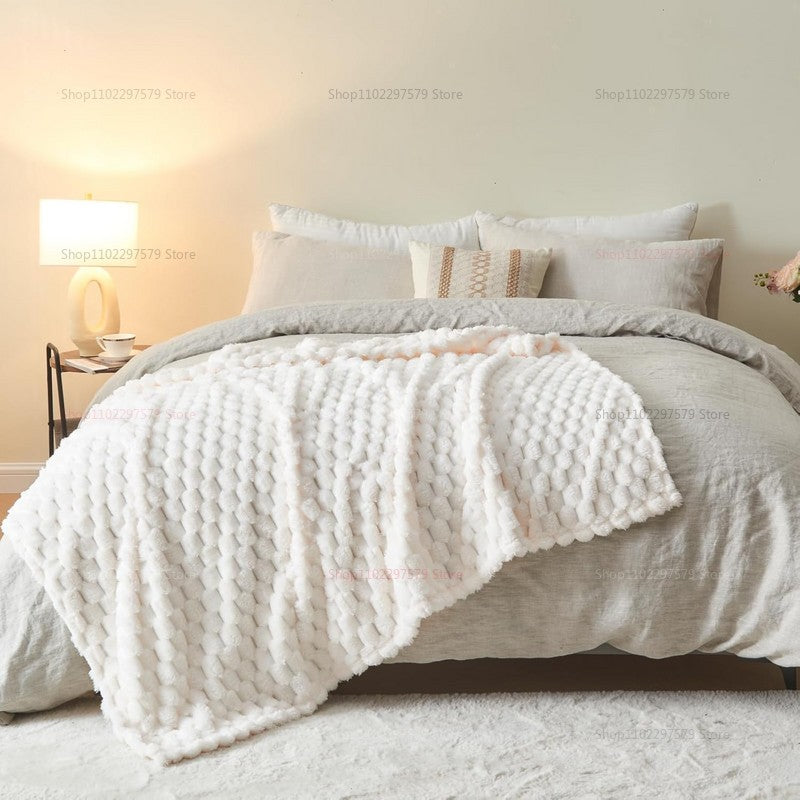 Manta de Tricô Branca Creme Felpuda Decorativa 3D Jacquard Flanela Fleece Super Macia de Pelúcia Aconchegante para Sofá Cadeira