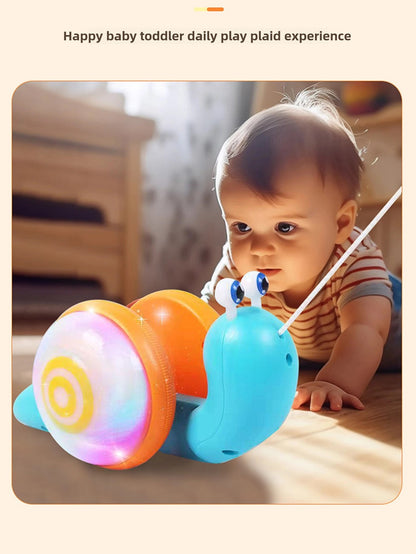 Children's Pull-Along Snail Toy, Baby Learning to Walk and Crawl Toy, Pull String Leash with Lights and Music