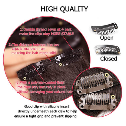 16 Presilhas em Apliques de Cabelo 60cm de Comprimento Liso Penteado Sintético Loiro Preto Perucas Resistente ao Calor Cabelo Falso 6Pçs/Conjunto
