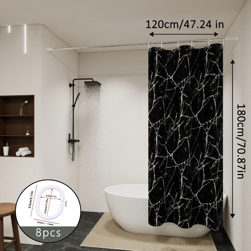 Bathroom Shower Curtain Waterproof Bathtub Bathing Curtains Easy Clean and Wipe PEVA Shower Curtains Marble Curtain with Hooks