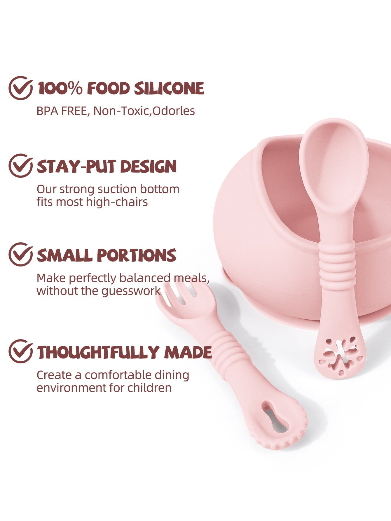 3Pcs Silicone Baby Feeding Bowl Set Learning Dishes Suction Bowl Feeding Spoon For Baby Toddler Training Bendable Chew Utensils