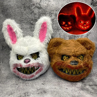Halloween Cosplay Party Luminous LED Light Face Mask Make-up Horror Rabbit Bear Mask Headgear Cartoon Animal Carnival Head Cover