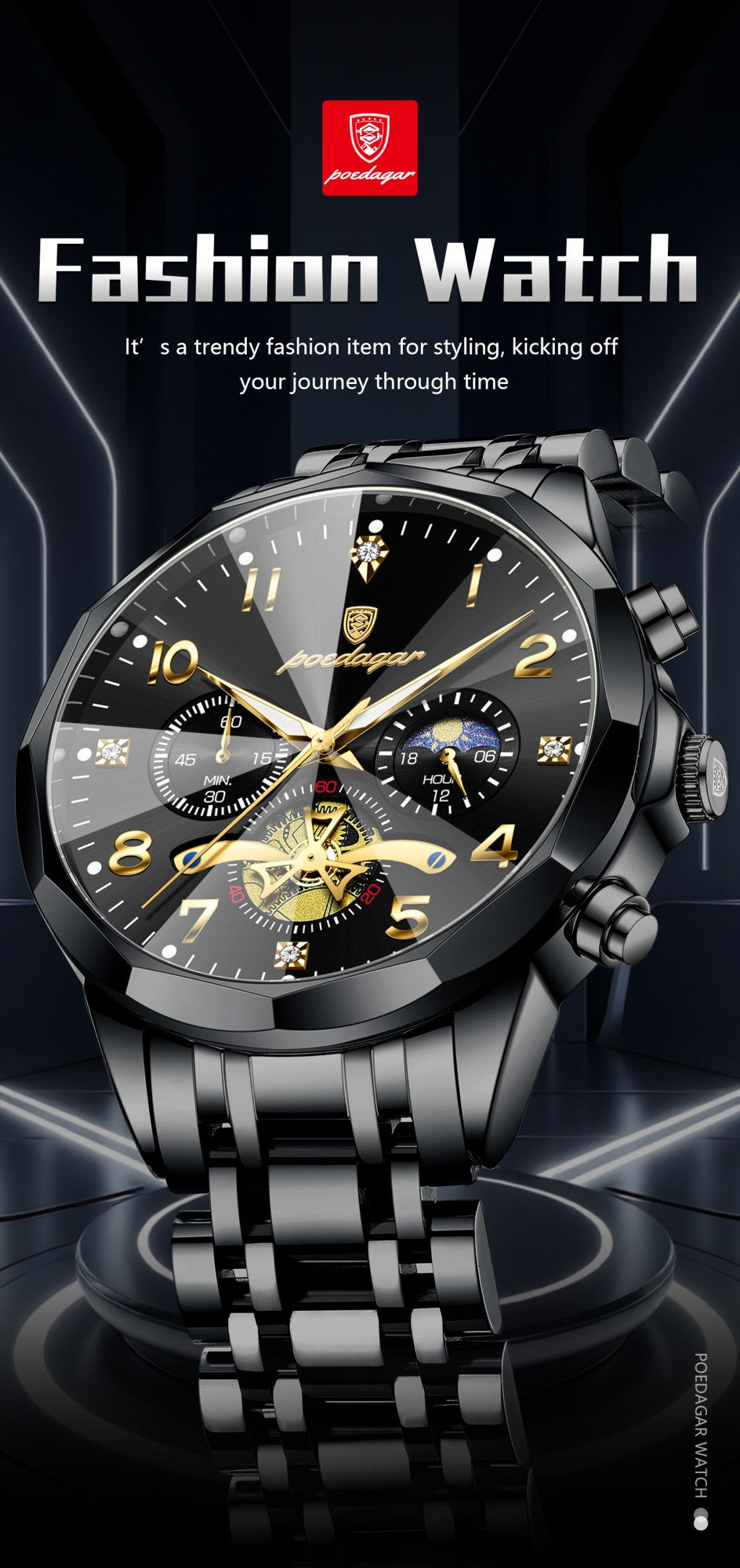 POEDAGAR Luxo Alta Qualidade Relógio de Pulso Masculino Cronógrafo Aço Inoxidável Quartzo Relógios Masculinos Impermeável Luminoso Relógio Masculino Reloj