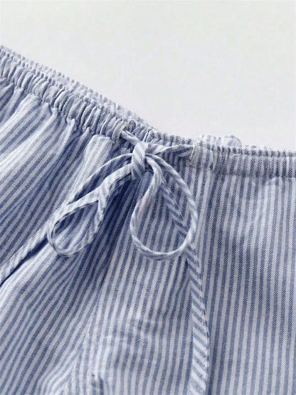 Women Striped Short for Summer Drawstring Elastic Waist Shorts Beach Clothes Streetwear