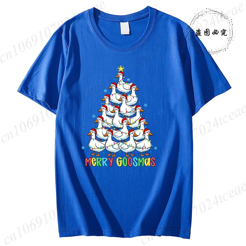 Funny Merry Goosmas T-Shirts for Women,Trendy Christmas Goose Shirt Design,Christmas Tree Party T-Shirts for Women Men Clothes