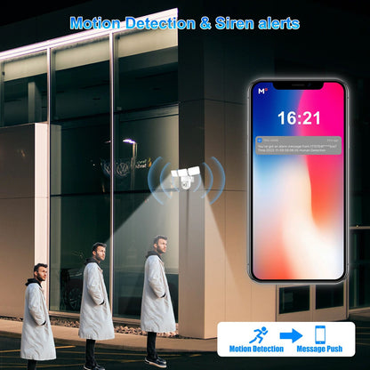 4MP Floodlight Camera Wifi PTZ Outdoor AI Humanoid Tracking Night Vision Cameras CCTV Smart Home Security Protection  Icsee App