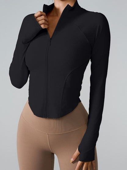 women's long-sleeved clothes zipper sports jacket top outer wear professional training running fitness clothes spring ?
