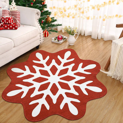 VIKAMA Christmas Snowflake Rug Stain-Resistant And Machine-Washable Bathroom Mat Bedroom Entrance Rug Bedside Carpet Home Décor